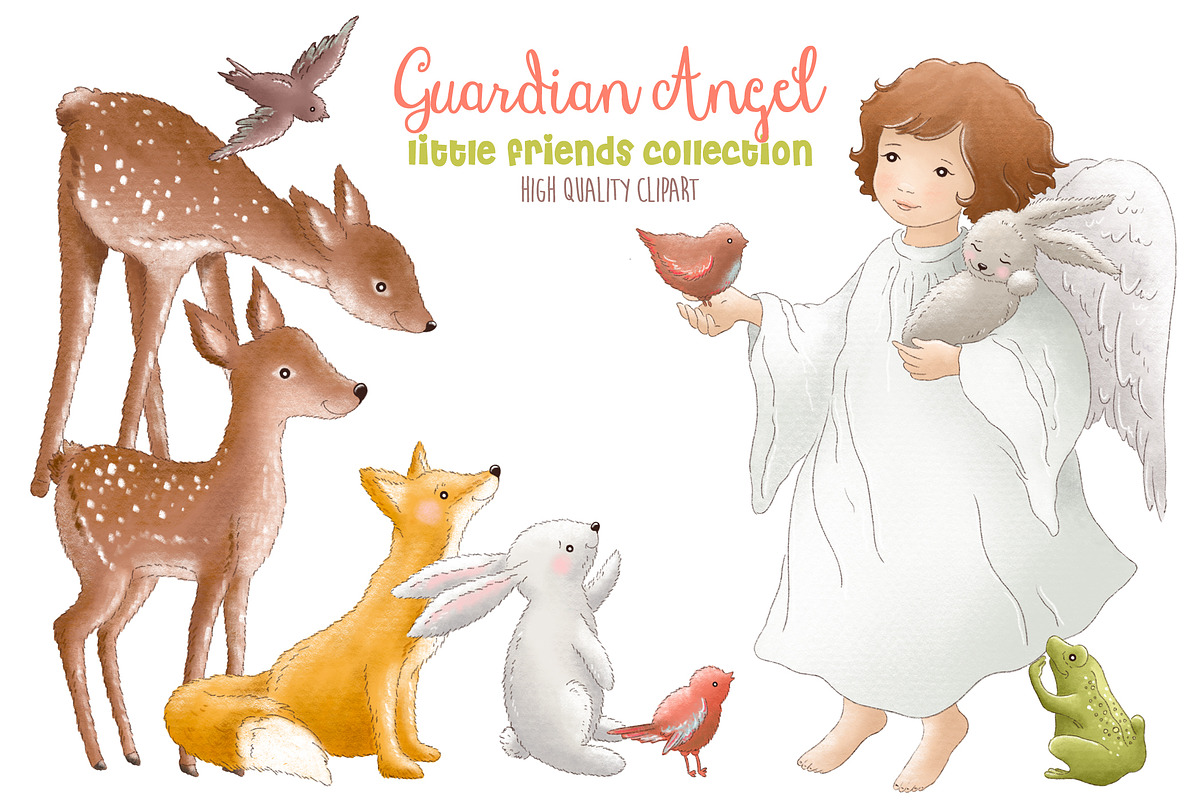 Guardain Angel and animals clipart, an Animal Illustration by Magic Story Studio (Photo 1 of 2)
