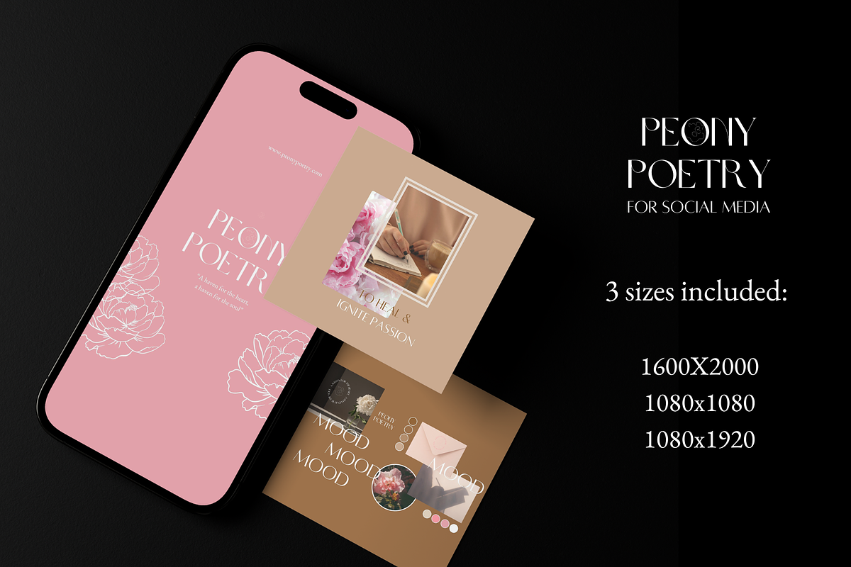 Peony Poetry for Social Media, a Social Media Template by Forever Create Studio (Photo 2 of 6)