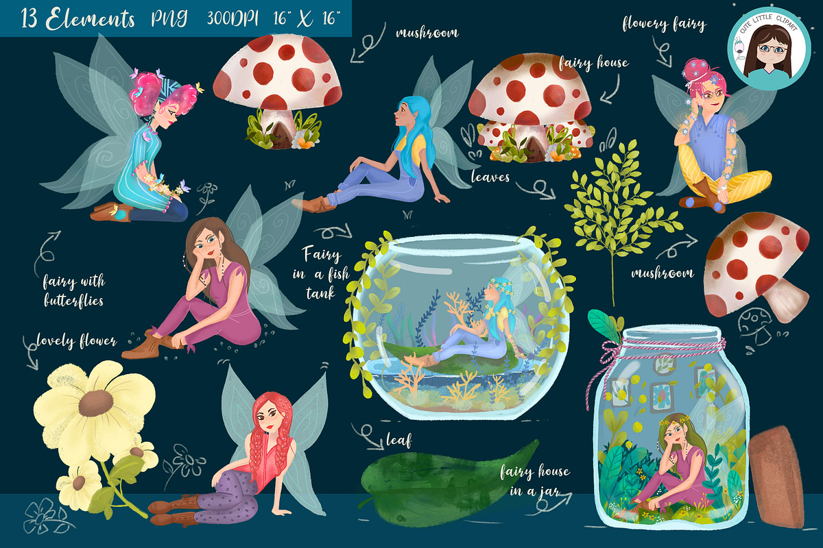 Lovely fairies cliparts, an Illustration by Cute Little Workshop (Photo 4 of 4)