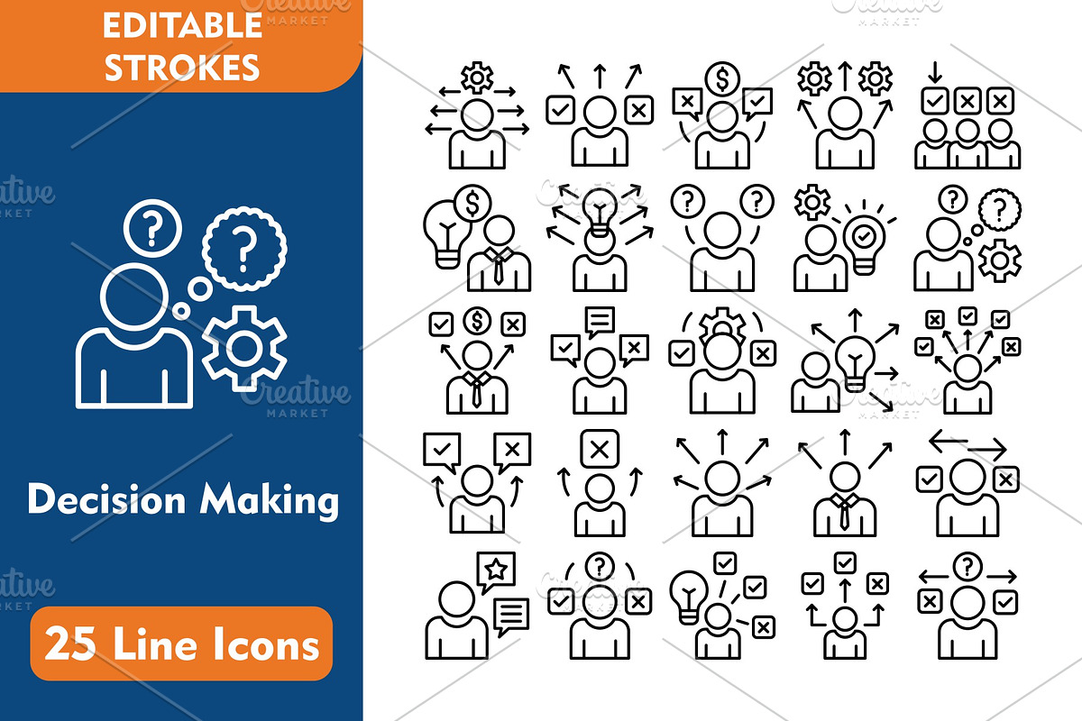 25 Decision Making Line Icons, an Icon by Pexelpy
