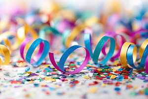 Colorful confetti and curled party, a Holiday Photo by MistyDay