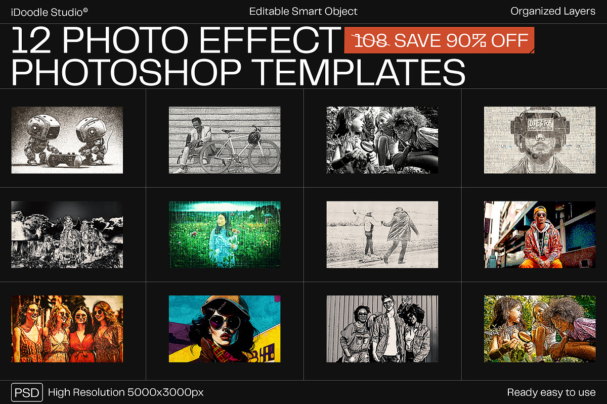12 Photo Effect Templates, a Layer Style Add-On by iDoodle Studio (Photo 1 of 6)