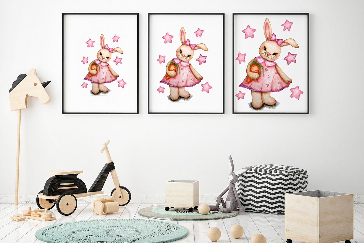 Watercolor drawn cute baby rabbit, an Animal Illustration by Fresh art by Larysa (Photo 4 of 4)