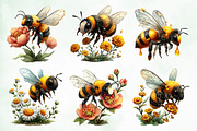 Whimsical Summer Honey Bees Clipart, an Animal Illustration by Creative Art (Thumbnail 4 of 8)