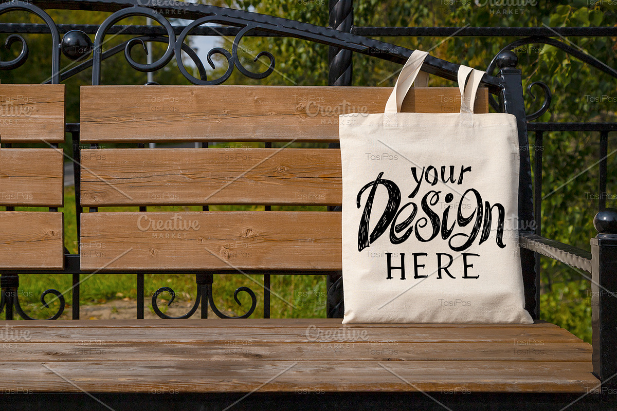 Rustic tote bag on the garden bench, a Photo by TasiPas (Photo 2 of 4)