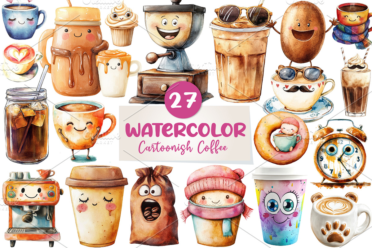 Cartoonish Coffee Collection Clipart, an Illustration by CreationArt (Photo 1 of 5)