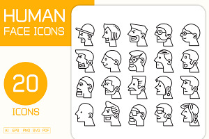 Comic Human Face Profile Icons Set, a Person Illustration by Designfour