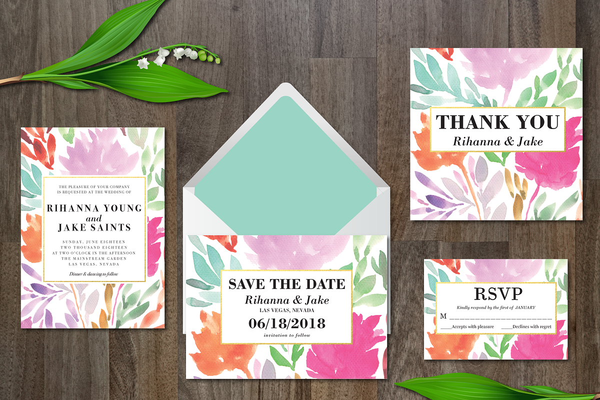 Watercolor Flower Wedding Suite, an Invitation Template by aticnomar (Photo 1 of 5)