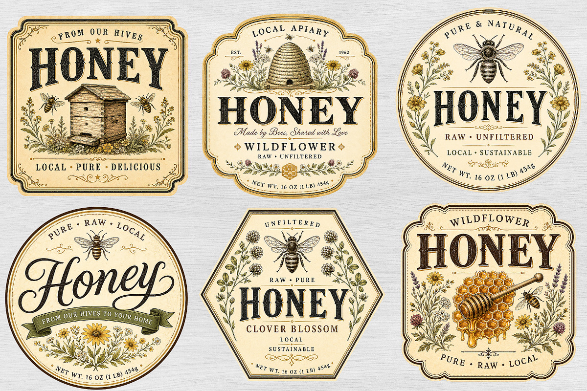 Vintage Honey Jar Label PNG, a Seasonal Illustration by Rose Art (Photo 2 of 3)
