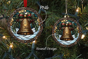 Stained Glas Christmas Bell Ornament, a Seasonal Illustration by CrexoraLab