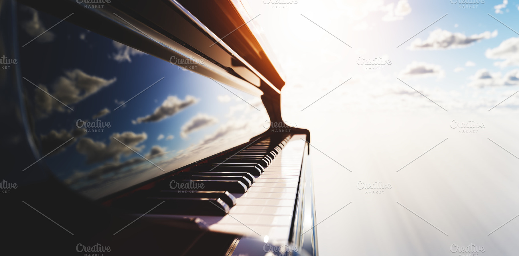 Grand piano keyboard on blue sky., an Arts & Entertainment Photo by Photocreo Michal Bednarek