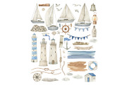Watercolor Nautical Clipart Set, a Transportation Illustration by Natikka Art (Thumbnail 2 of 4)