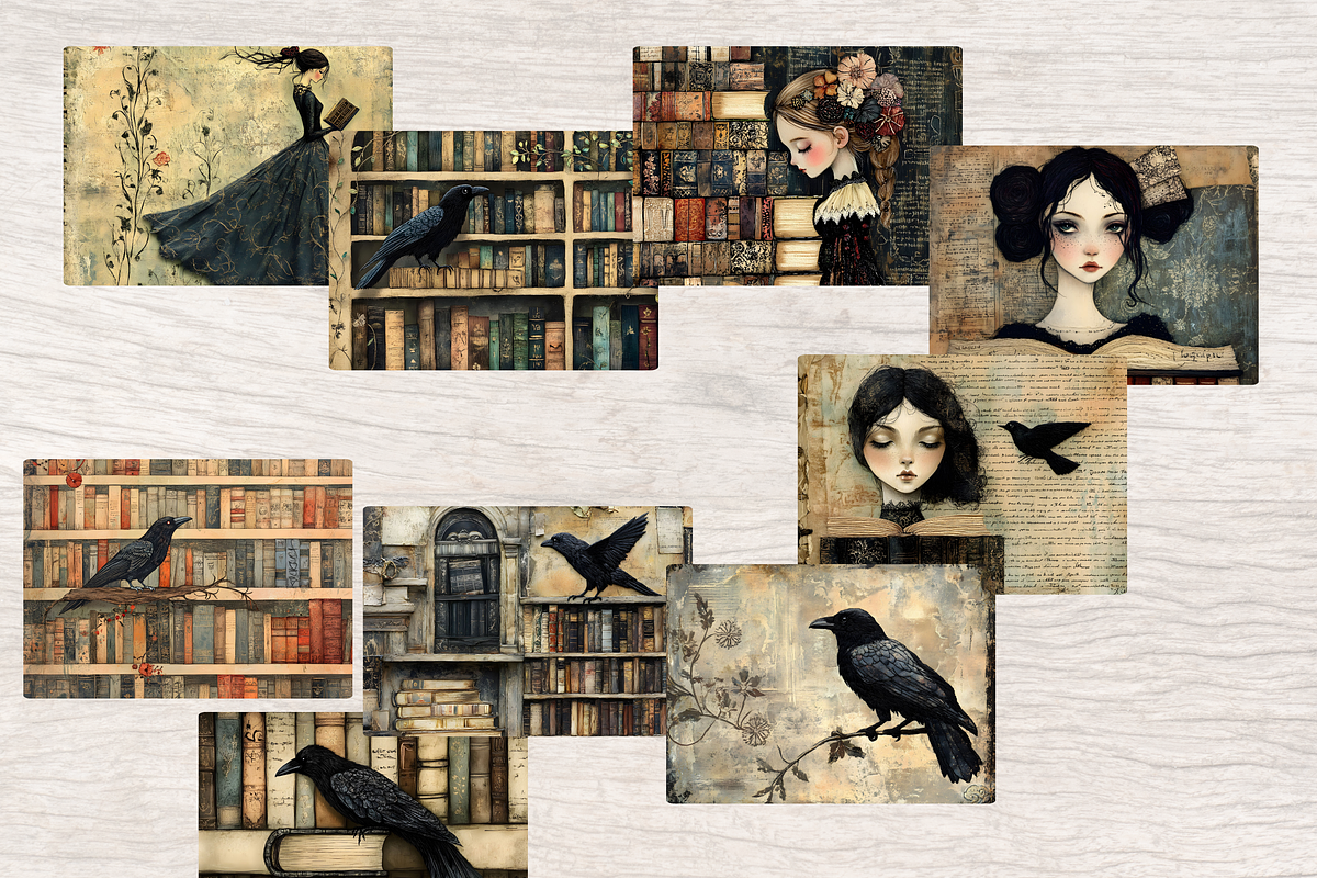 GOTHIC LIBRARY JUNK JOURNAL PAGES, a Person Illustration by Daring Digies (Photo 4 of 8)