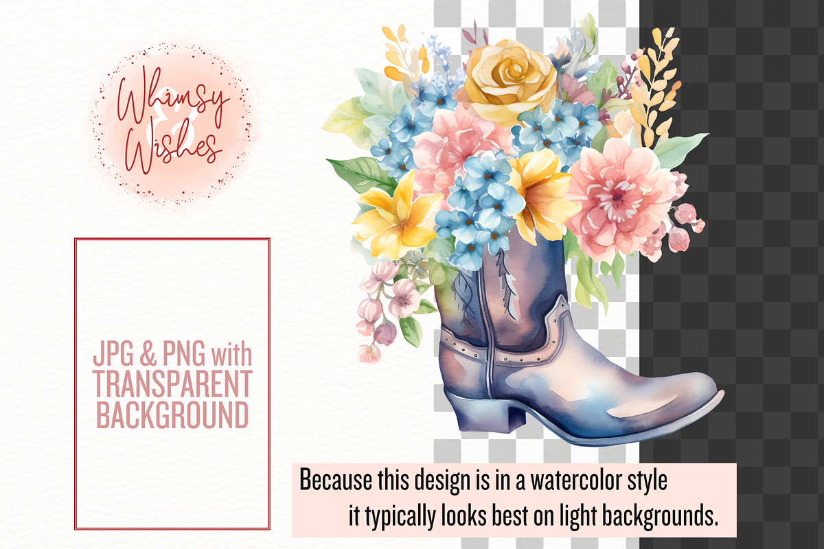Floral Cowboy Boots Watercolor, a Decorative Illustration by Whimsy & Wishes (Photo 7 of 7)