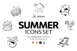 Summer and Beach Doodles Set, an Outline Icon by Prosymbols