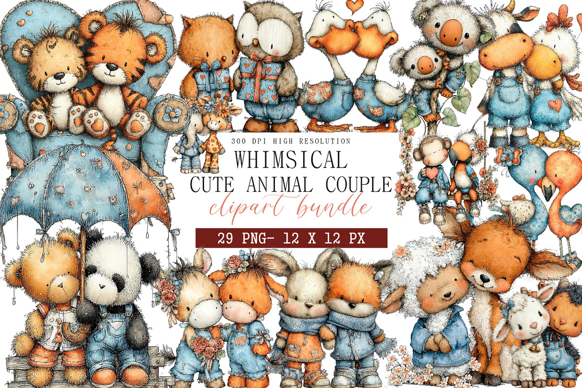 Cute Animal Couple Clipart, an Illustration by DreamArtGraphic (Photo 1 of 4)
