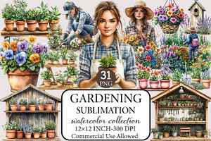 Gardening Watercolor Sublimation Cli, an Illustration by Libby Wishes