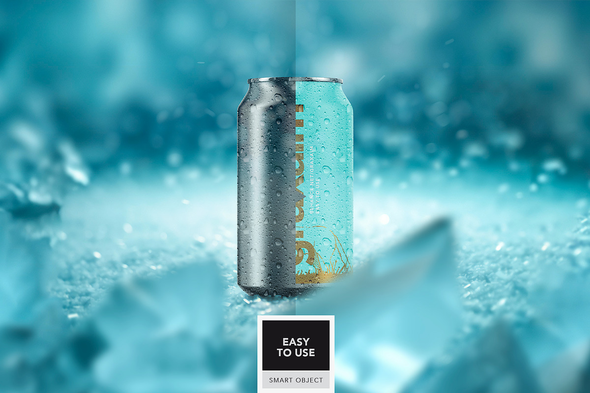 Frozen drink can mockup. Beer/Soda., a Packaging Mockup by Graxaim Mock-up (Photo 2 of 6)