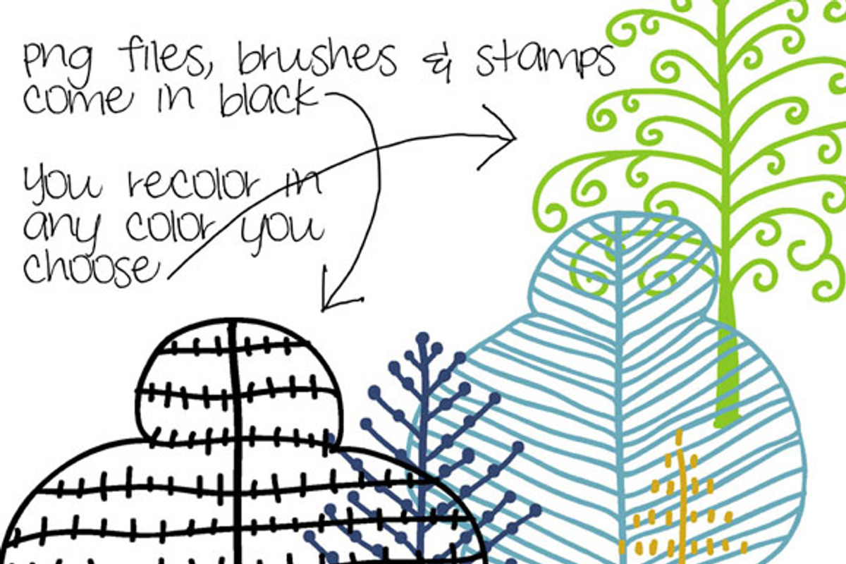 Doodle Trees Clipart, Brushes-Stamps, an Illustration by Colors on Paper (Photo 2 of 3)