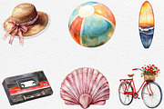 Watercolor Vintage Summer Clipart, an Illustration by Black Bird Studio (Thumbnail 4 of 6)