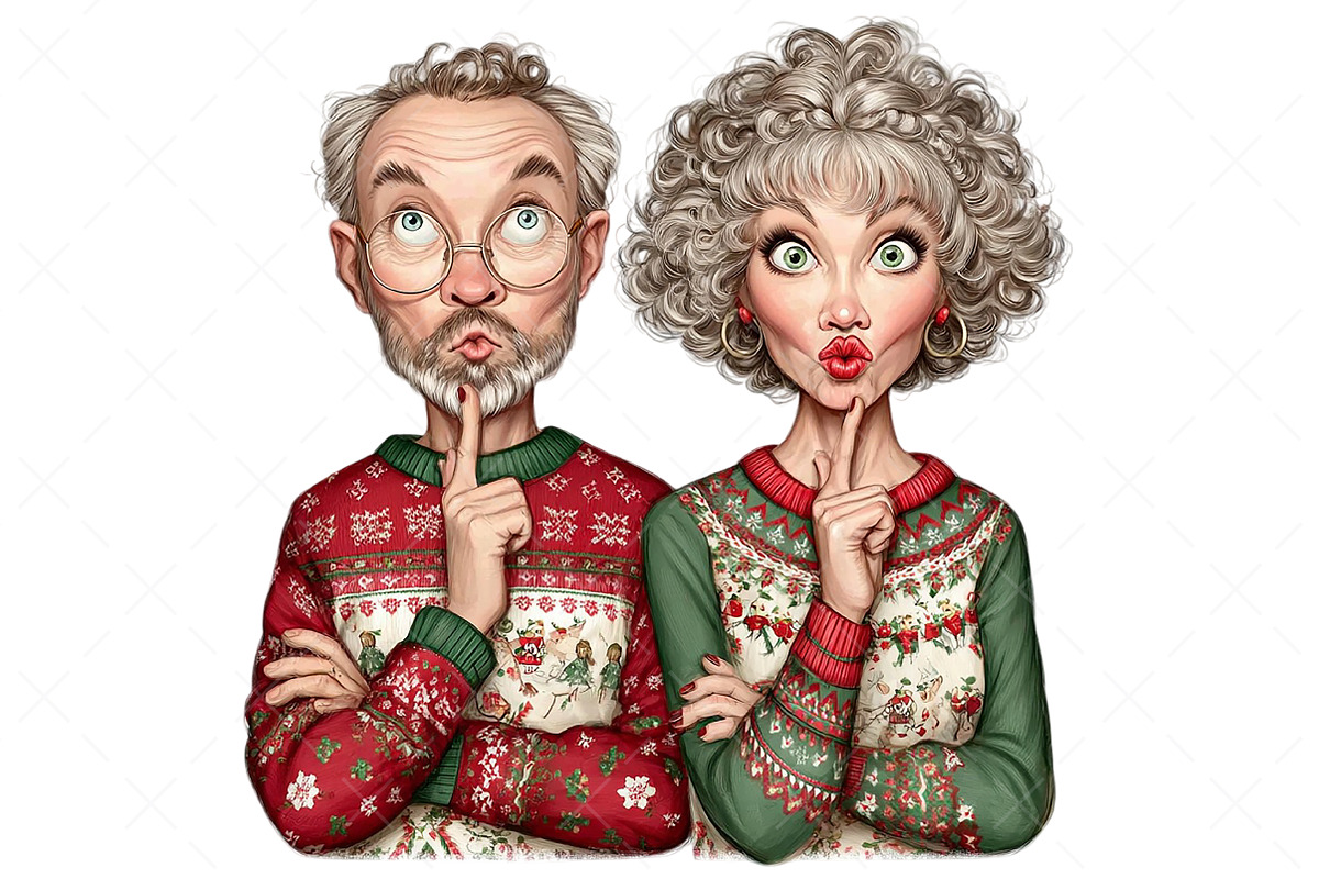 Funny Elderly Couple Christmas Party, an Illustration by Craft Nest (Photo 5 of 10)