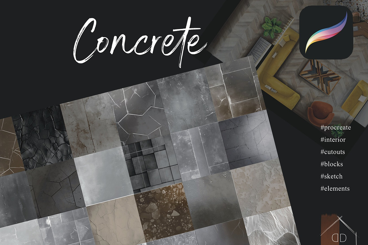 Procreate Concrete Brushes Stamp, a Brush Add-On by bydidea.design (Photo 1 of 3)