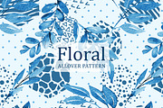 Blue Watercolor Floral Geo Pattern, a Pattern Graphic by Gullenda (Thumbnail 1 of 6)