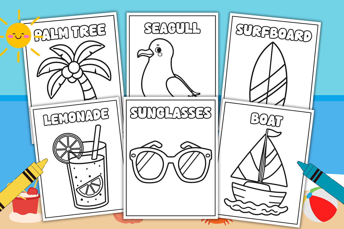 Beach Coloring Pages for Toddlers, a Seasonal Illustration by Creative Zone (Photo 3 of 3)