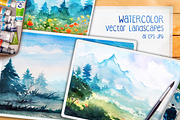Watercolor Vector Landscapes set#2, an Illustration by AlexGreenArt (Thumbnail 1 of 10)