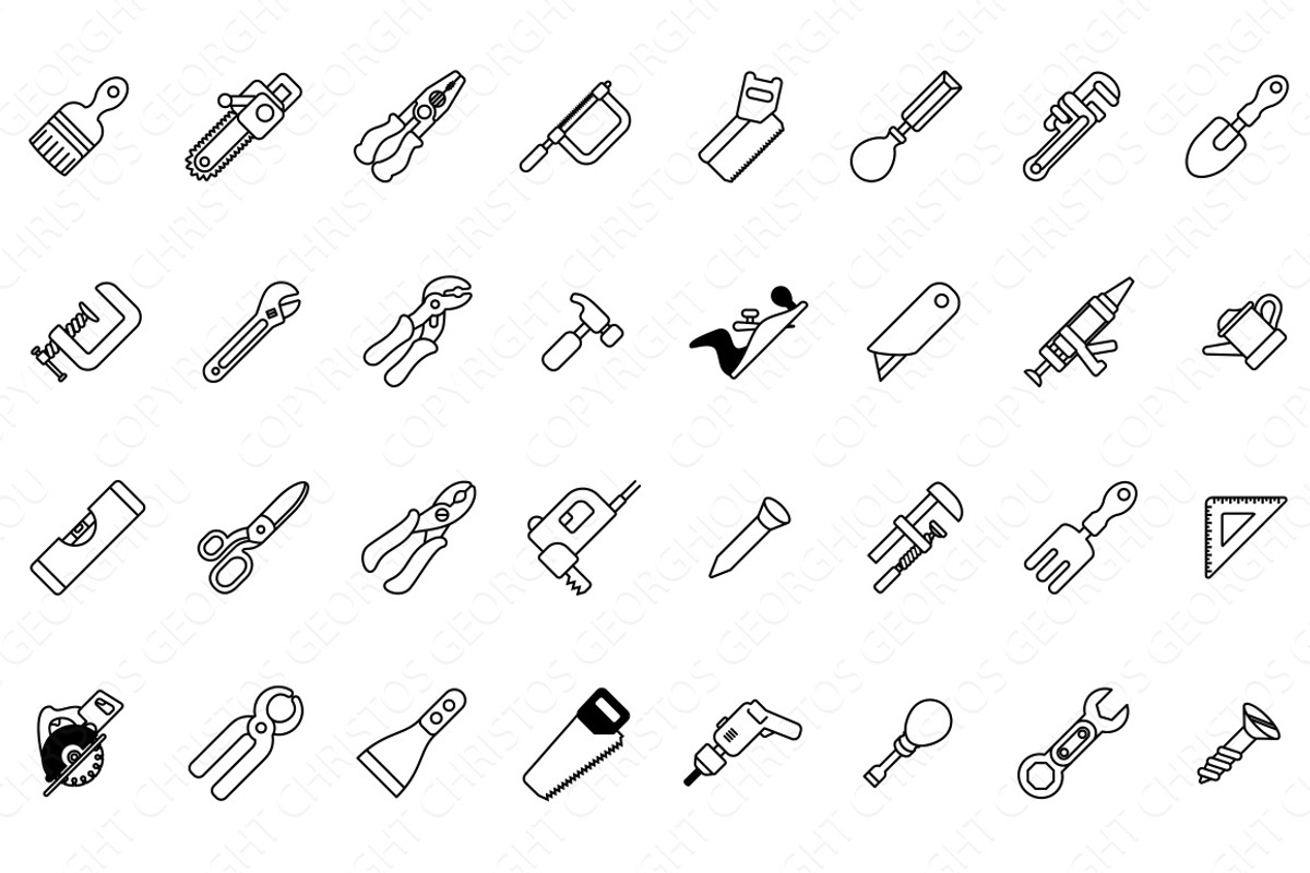 Tool icons flat and simple style, an Icon by Christos Georghiou