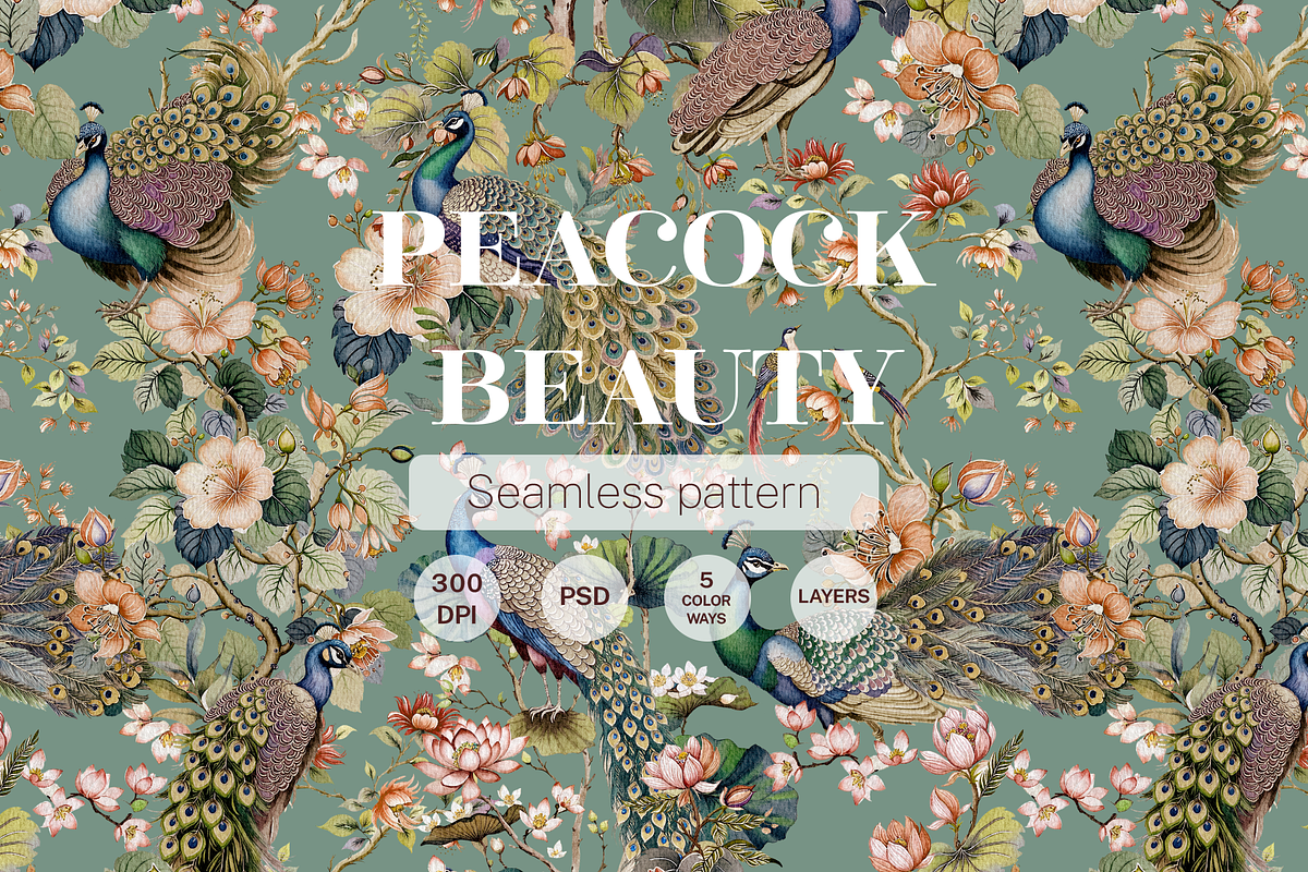 PEACOCK BEAUTY, a Pattern Graphic by rumacorakstudio (Photo 1 of 7)