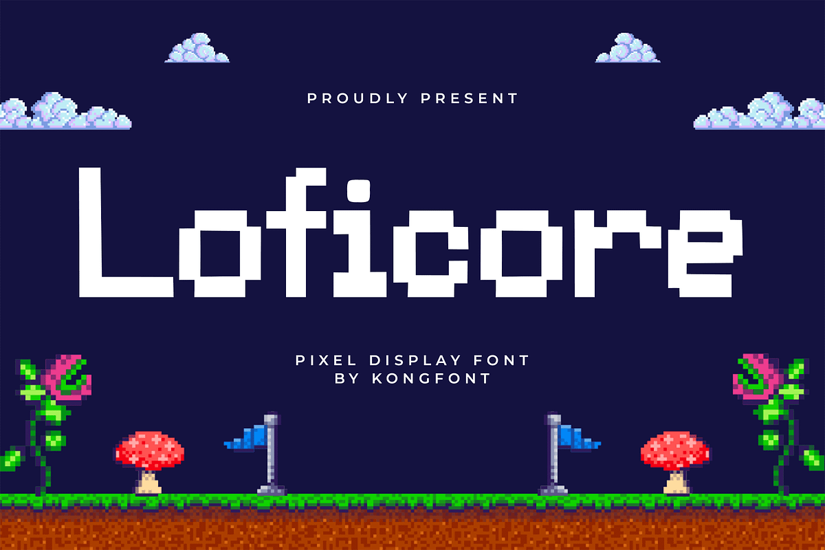 Loficore – Pixel Display Font, a Sans Serif Font by overlaytemplates (Photo 1 of 5)
