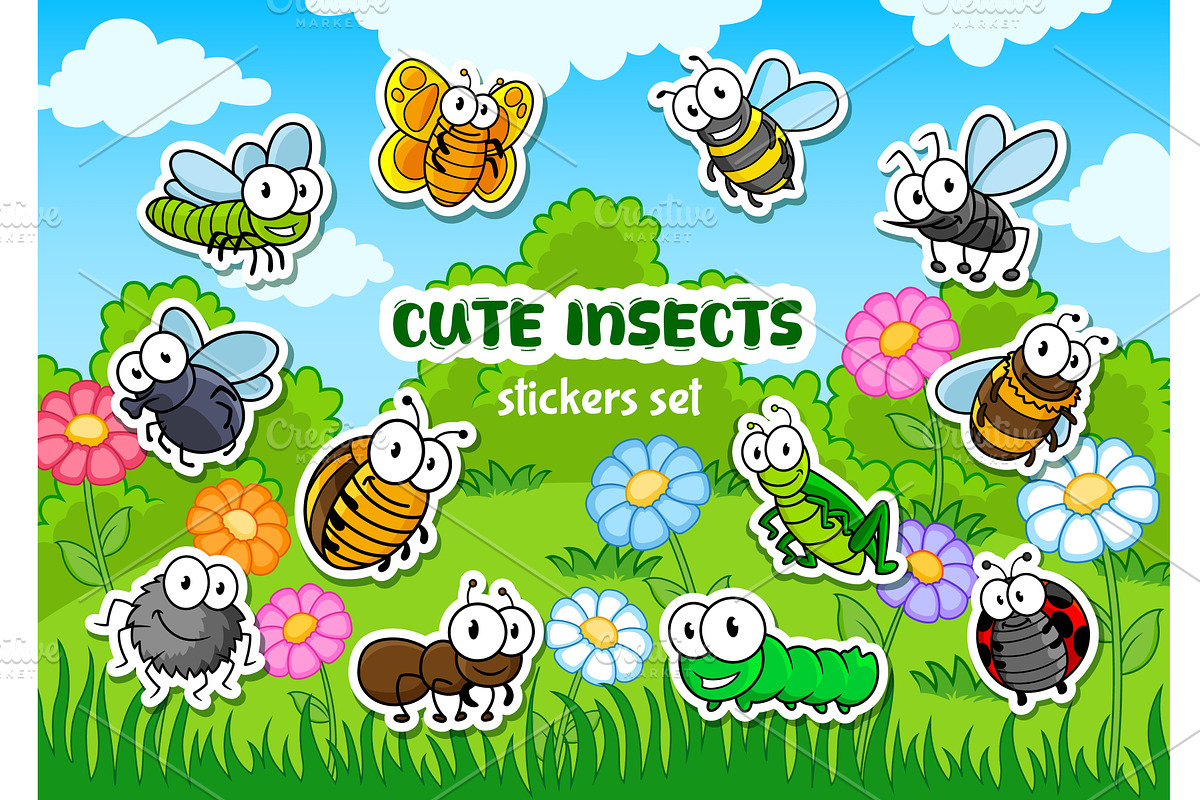 Cartoon funny googly insects, an Animal Illustration by Vector Tradition