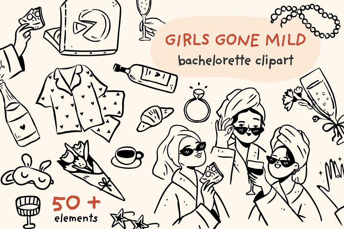 Whimsical bachelorette party clipart, a Decorative Illustration by Heartwarming Art (Photo 1 of 14)