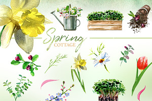 Watercolor Spring Cottage Clipart