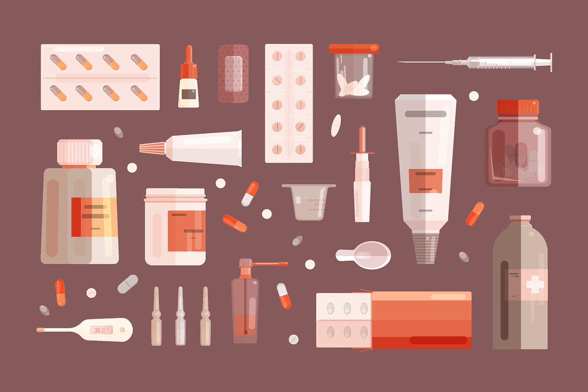 Medicine set + seamless pattern, a Healthcare Illustration by Good Studio (Photo 4 of 14)