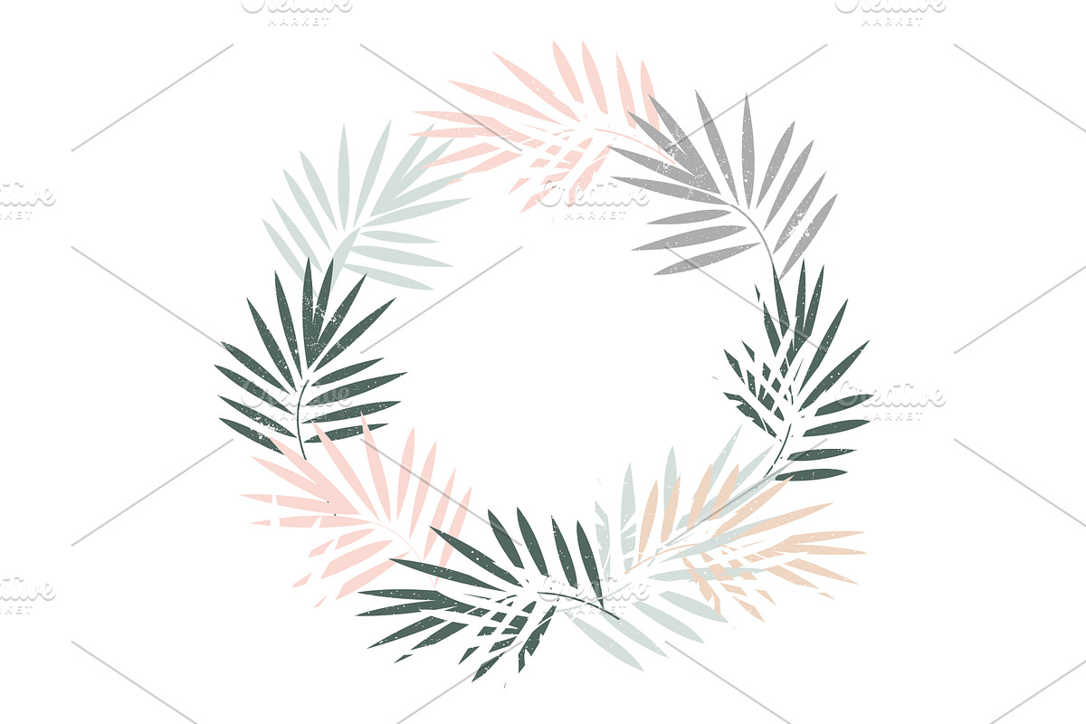 Tropical leaves foliage wreath frame, an Object Illustration by Toltemara