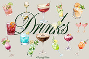 Watercolor Drinks/Cocktails Clipart, an Object Graphic by My Creative Corner (Thumbnail 1 of 3)