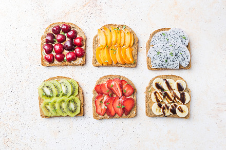 Sandwiches of toast with peanut butte stock photo containing bread and food, a Food & Drink Photo by piter.goskov