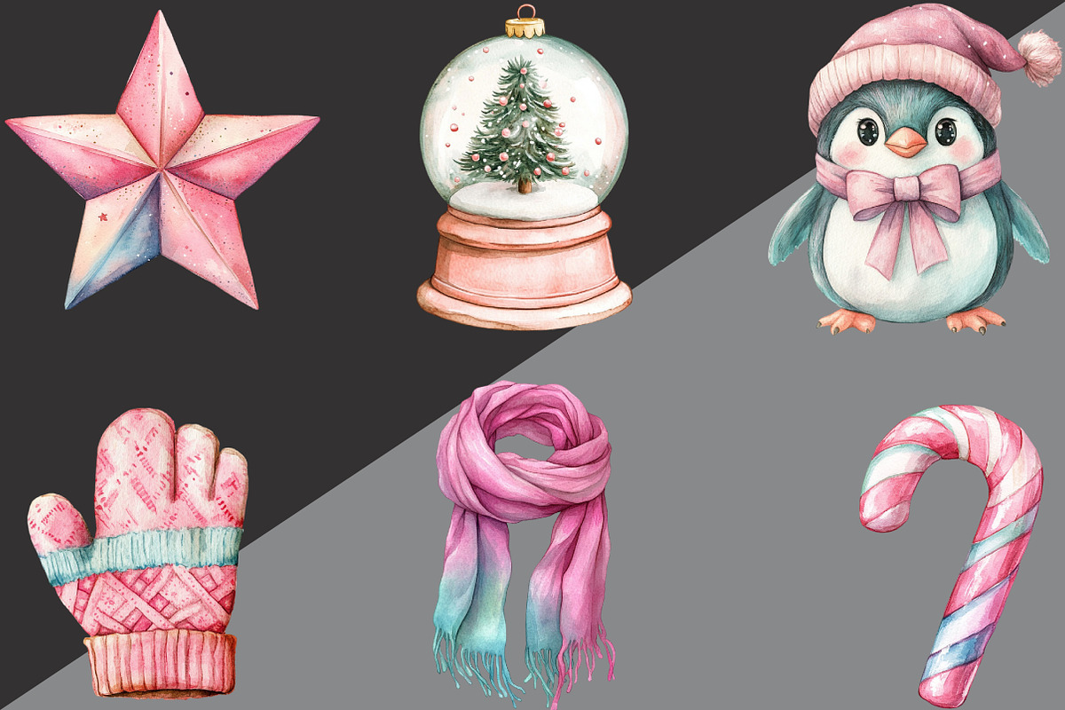 Kawaii Pink Mint Christmas Clipart, an Illustration by Black Bird Studio (Photo 2 of 6)