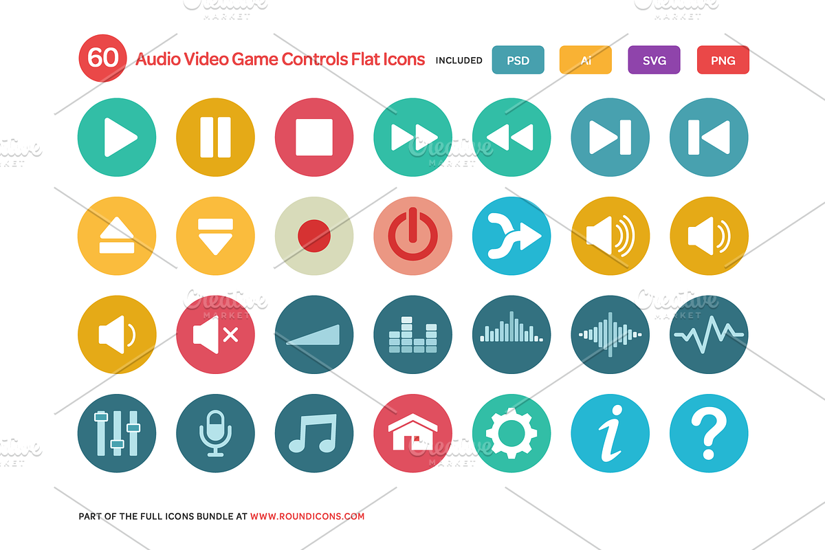 Audio, Video and Game Controls Flat preview 2