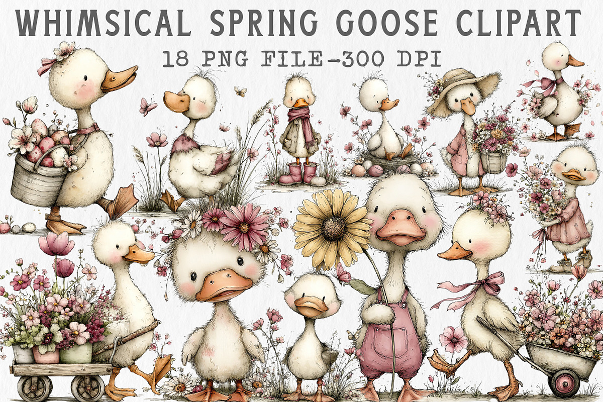 Whimsical Spring Goose Clipart, an Illustration by Libby Wishes (Photo 1 of 7)