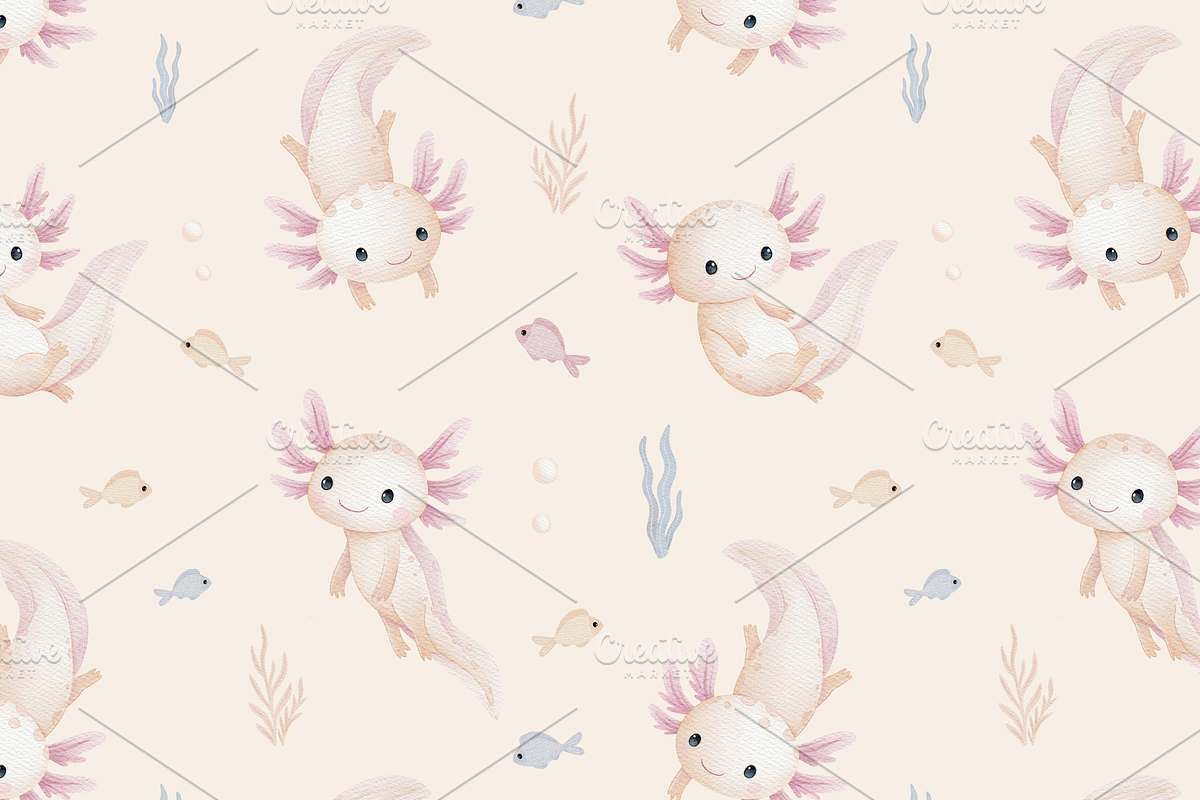 Cute Axolotl-Seamless Set+PNG Files, a Pattern Graphic by tetiartline (Photo 7 of 8)