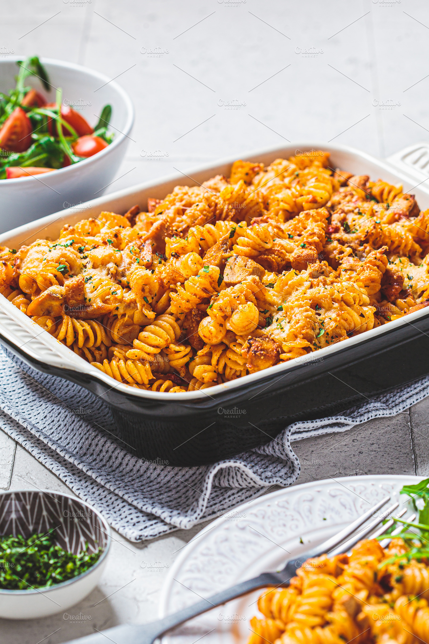 Baked pasta with chicken and cheese, a Food & Drink Photo by vaaseenaa