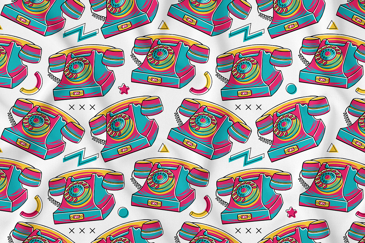 90's Vibe Telephone Seamless Pattern, a Pattern Graphic by MEDZ (Photo 1 of 3)