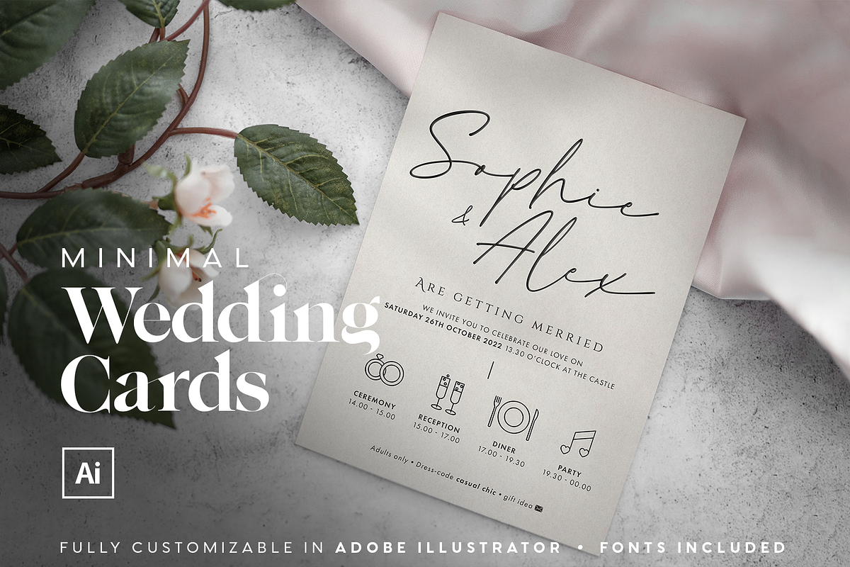 Clean &Minimal Wedding Card Template, an Invitation Template by Esther van Helmont (Photo 1 of 5)