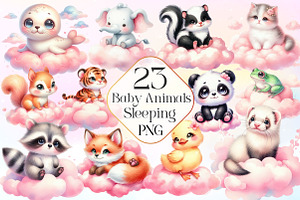 Pink Baby Animals Sleeping Clipart