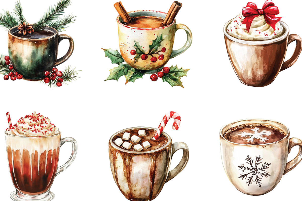 Watercolor Christmas Coffee Core PNG, a Work Illustration by CraftArtStudio (Photo 3 of 6)
