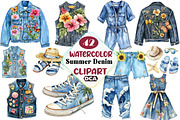 Summer Denim Clipart Bundle, an Illustration by DreamCafeArt (Thumbnail 1 of 6)