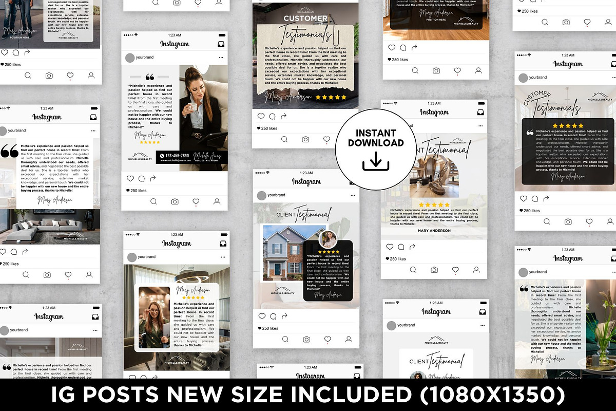 Client Testimonial Instagram Posts, a Social Media Template by CreativeVinesStore (Photo 3 of 6)